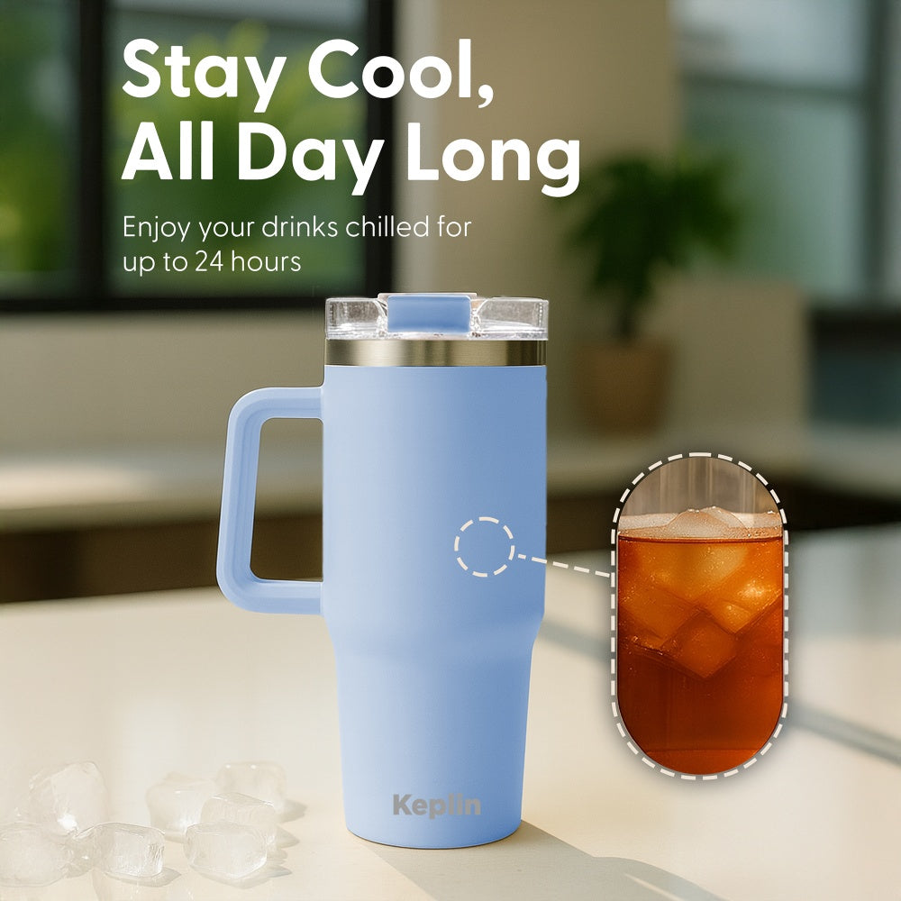 Light Blue 40oz Stainless Steel Tumbler Hot Cold 24 Hours UK