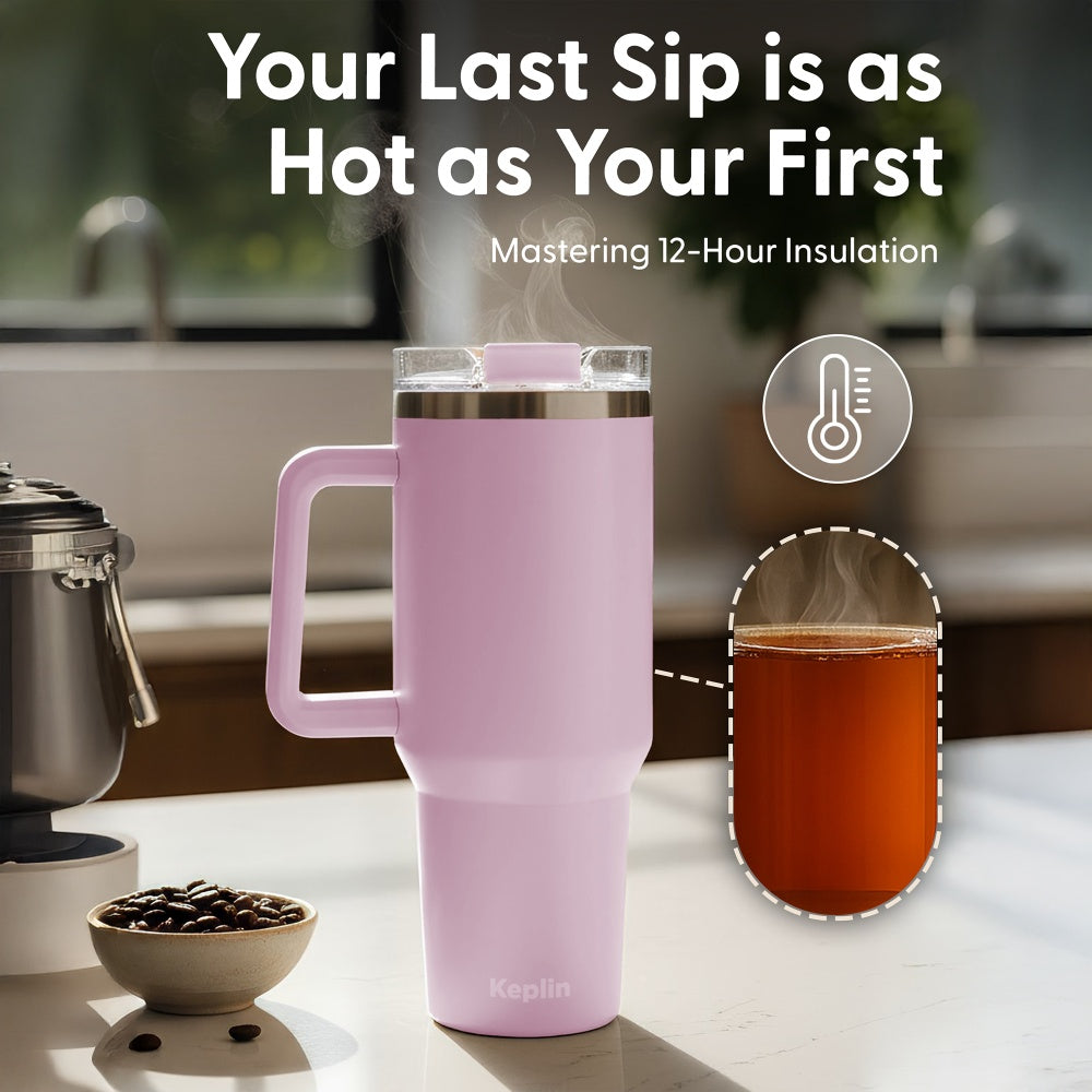 Stainless Steel 40oz Tumbler Cream Pink In Use Outdoors UK