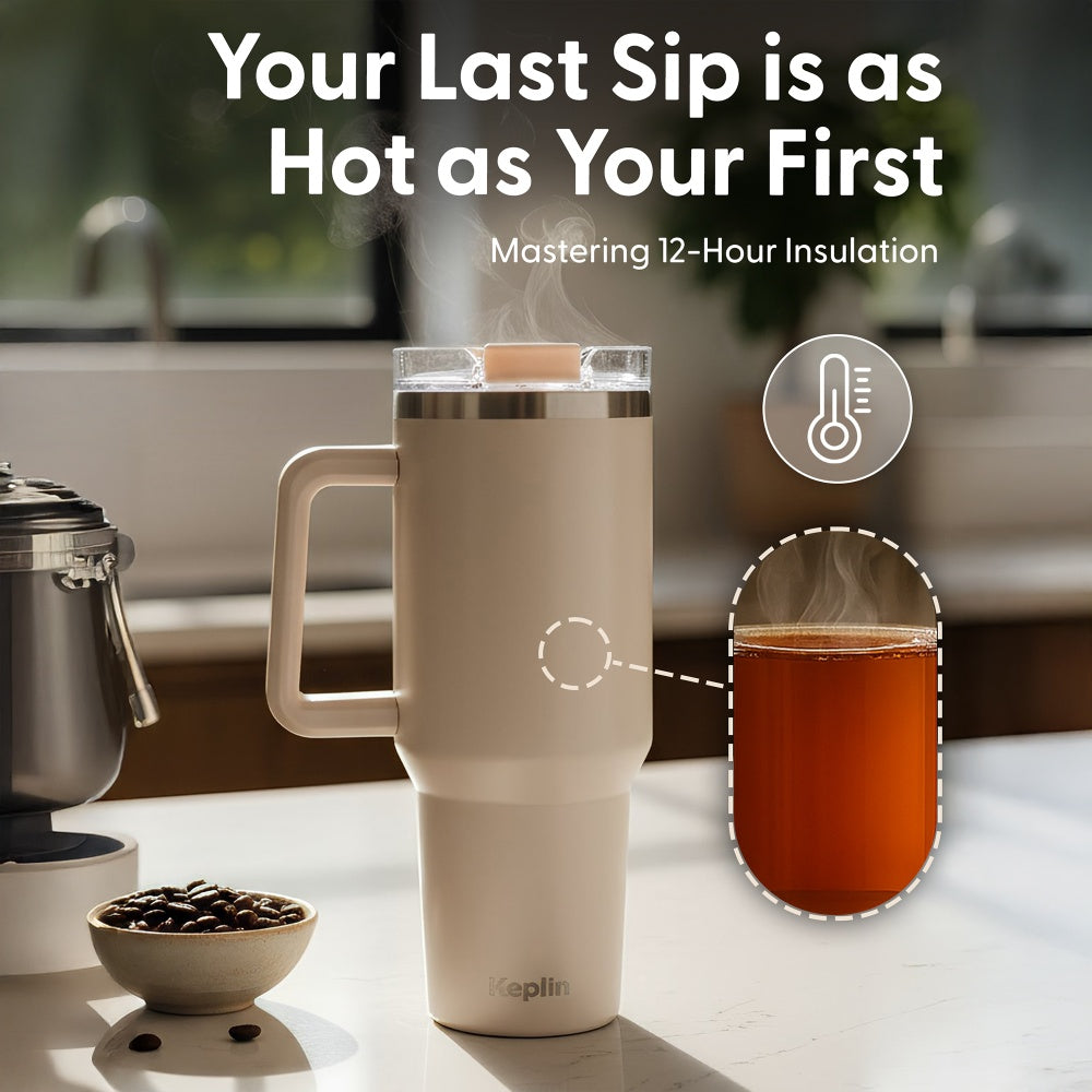 Stainless Steel 40oz Tumbler Cream White In Use Outdoors UK