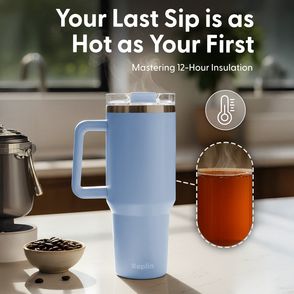 Stainless Steel 40oz Tumbler Light Blue In Use Outdoors UK