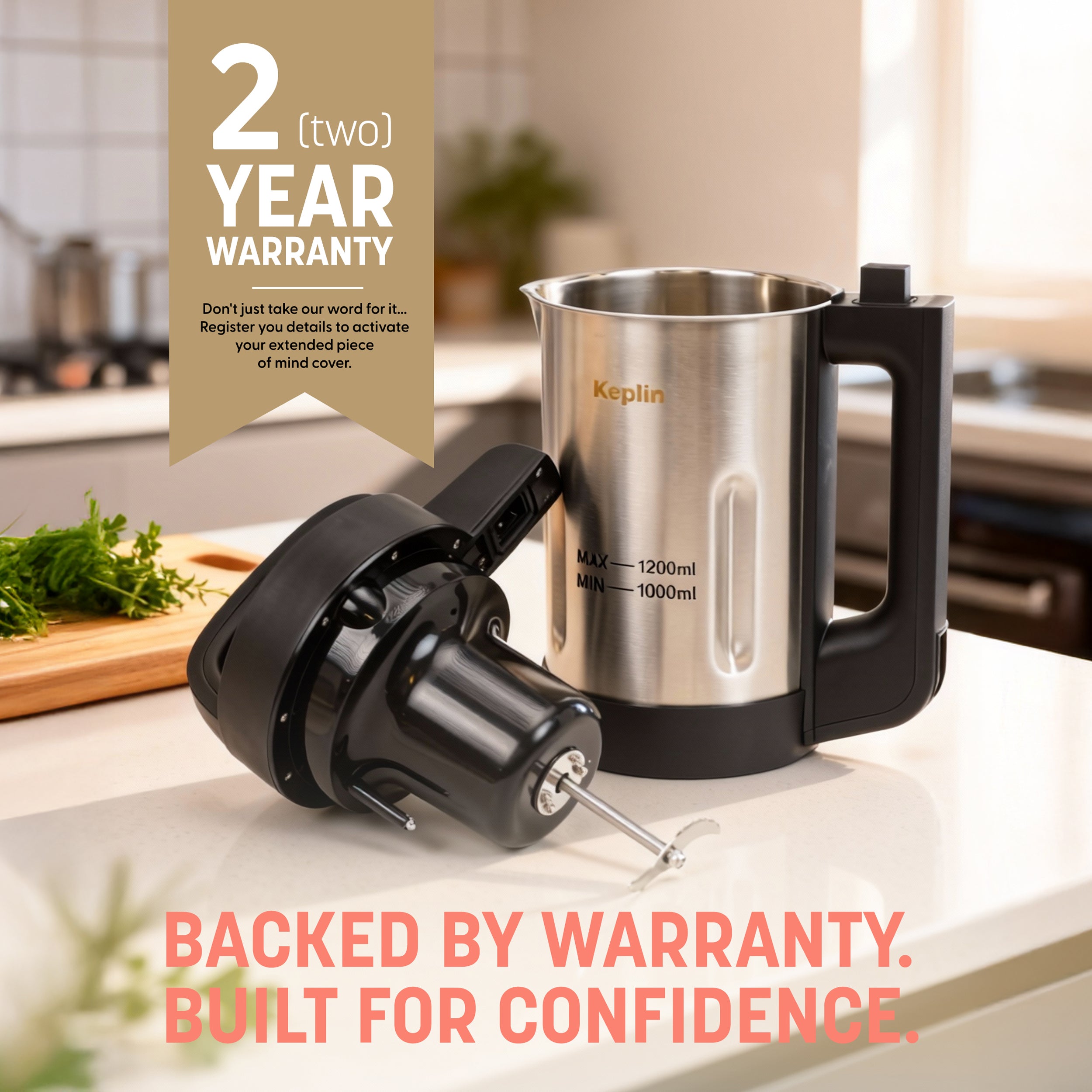 KEPLIN Soup Maker – 1.2L Multi-Function Blender & Soup Maker, Intelligent Safety Sensors, LED Control Panel, Easy Clean & Keep Warm - Stainless Steel, 2 Year Warranty