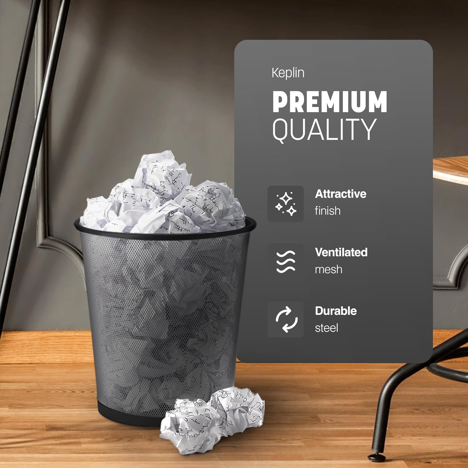 Round Mesh Trash Can - Metal Waste Bin for Home & Office – image 5