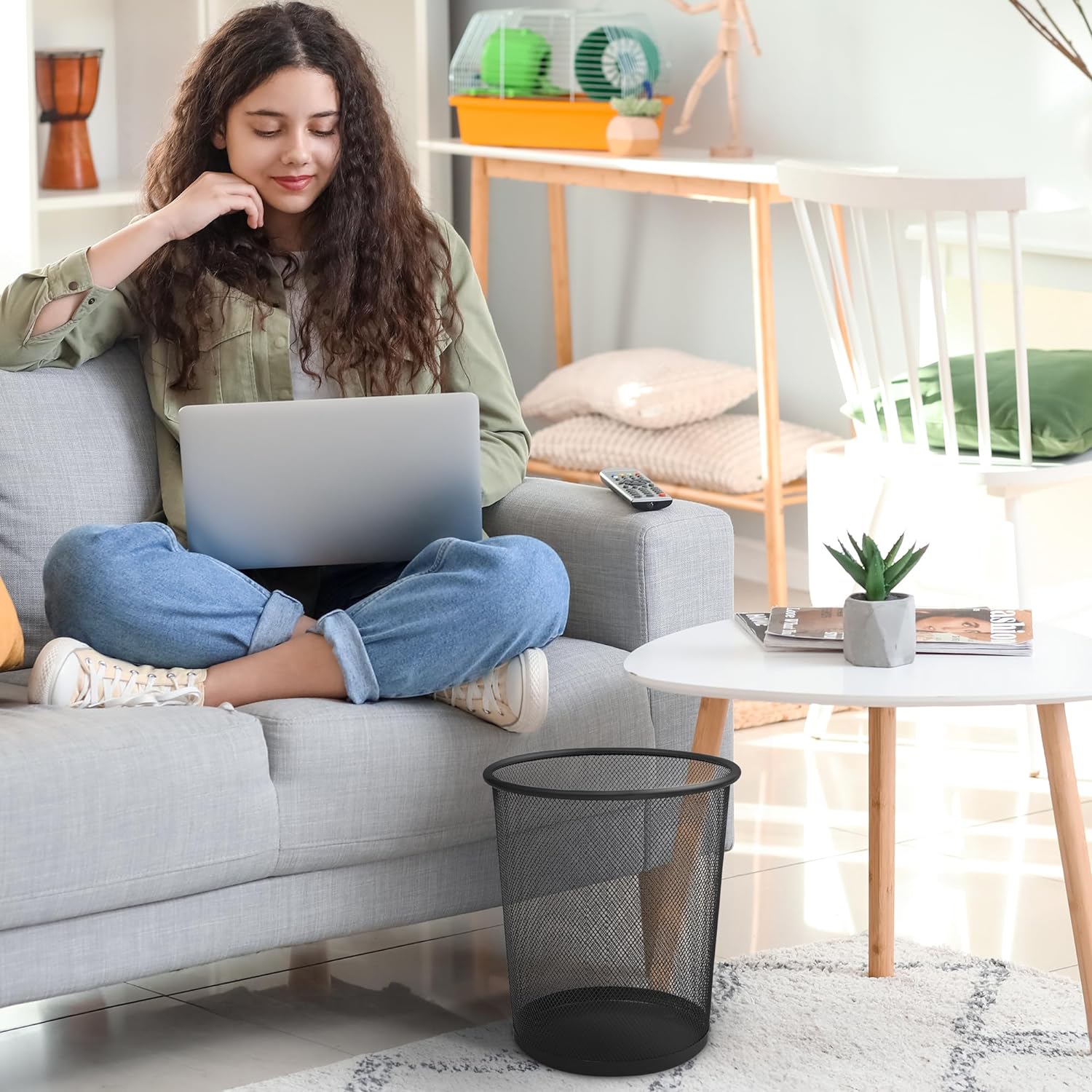 Round Mesh Trash Can - Metal Waste Bin for Home & Office – image 9