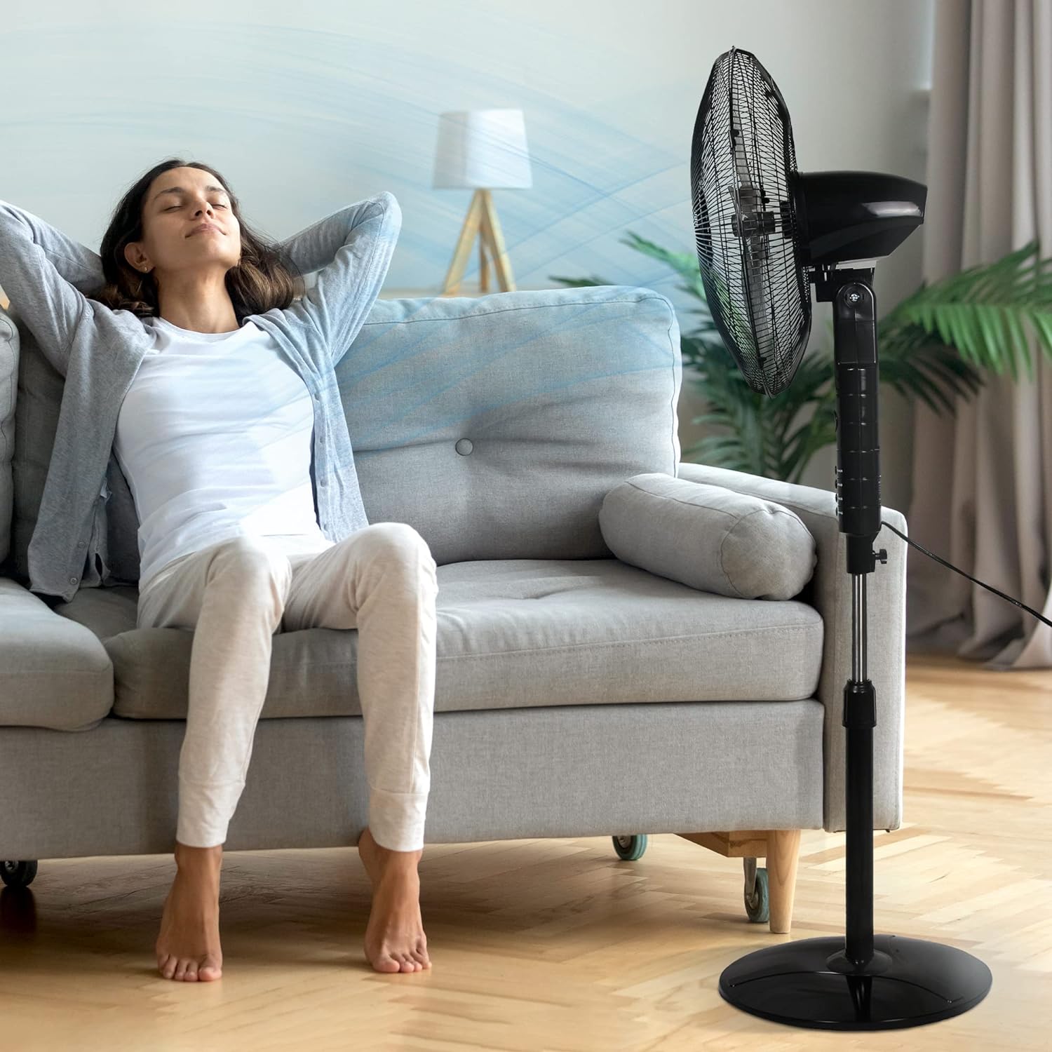 KEPLIN Pedestal Fan with Turbo Wind and Remote Control - 60W, 3-Speed Settings, 7.5-Hour Timer, Oscillating, Adjustable Height and Tilt Head - Ideal fans for Home or Office